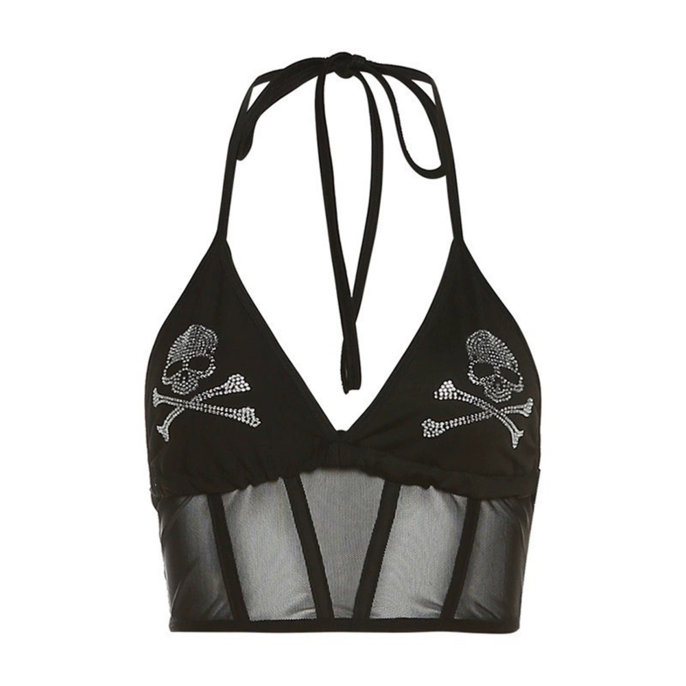 Zara Spring Summer Solid Rhinestone Halter Mesh Vest - Picture 6 of 6